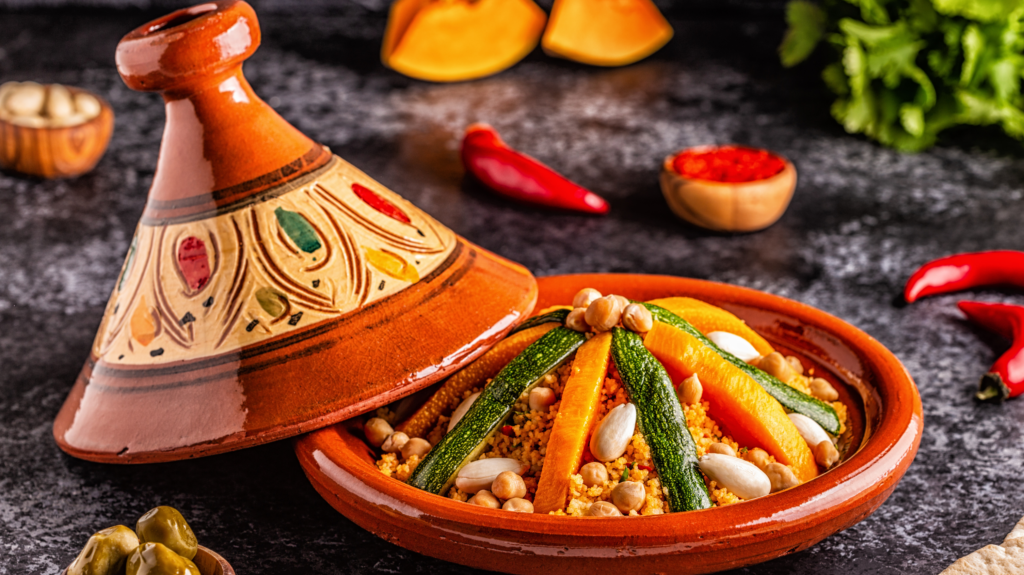 One of the slow cooker chickpea recipes - chickpea tagine in a tagine. 